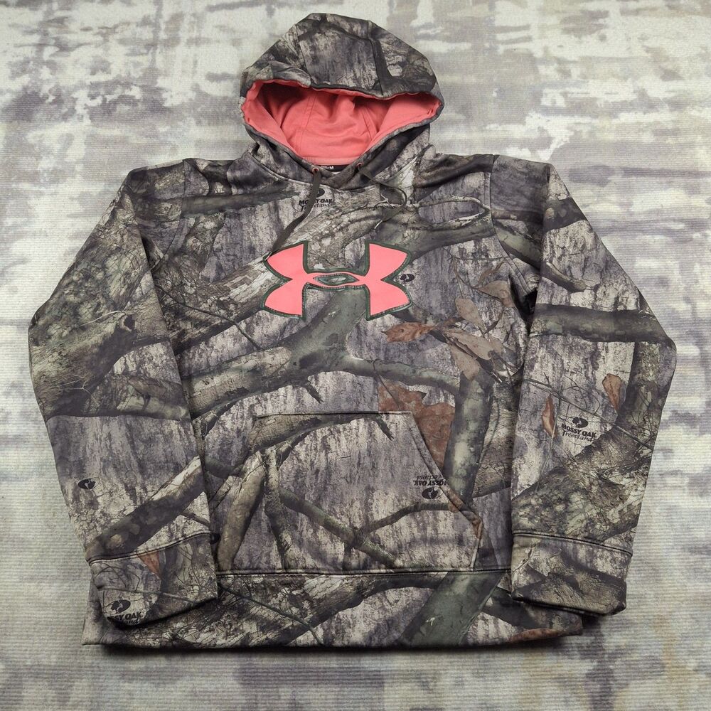 Under Armour Camo Hoodie Womens Medium M Mossy Oak Treestand Pink Logo ColdGear